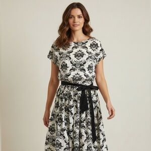 Chic Black and White Floral Midi Dress